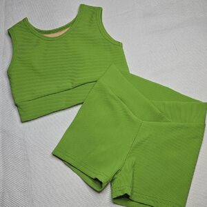 Evie's Studio Green Ribbed Crop Top and Shorts Set